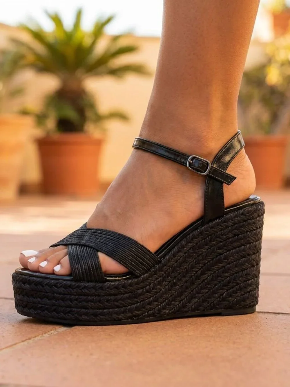 NWT Kayleen Black Espadrille Wedge Sandals